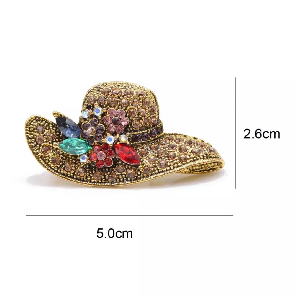 Vintage Antique Gold Creative Crystals Hat Brooch - Picture 3 of 6